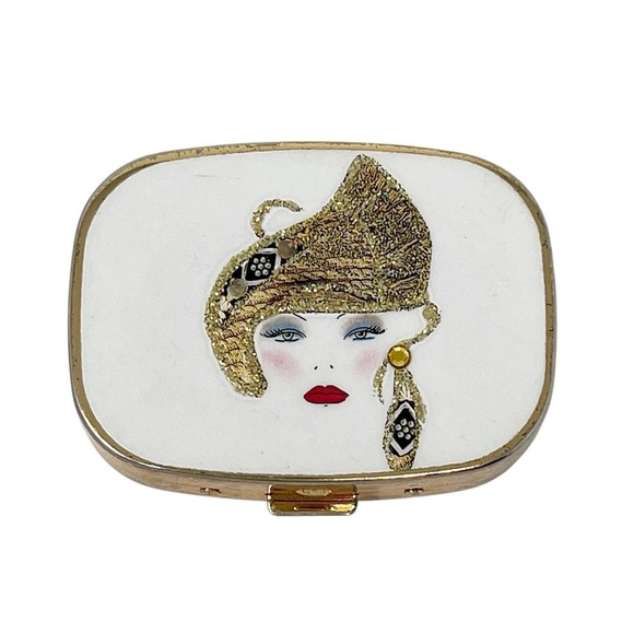 PILLBOX Handbags - Vintage Embellished Woman Travel Pillbox 3 Compartments Gold Tone Easy Open